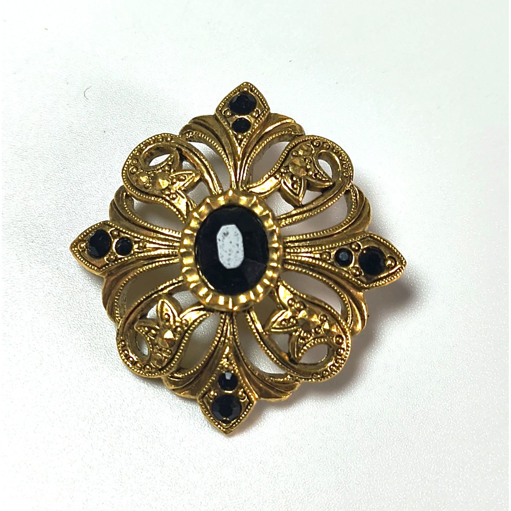 Vintage Avon Pendant Gold Tone Black Acrylic Jewelry Enhancer